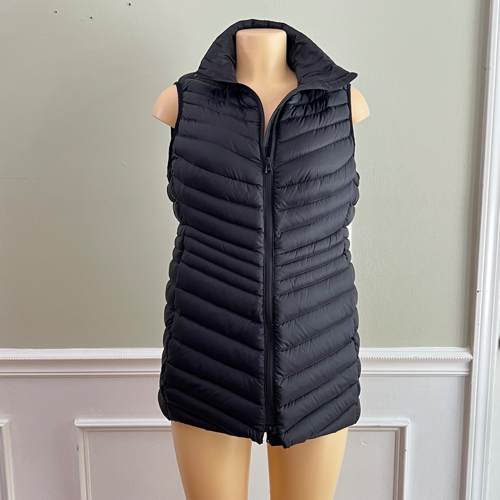 Lands End Puffer Vest Womens S 6-8 Down Fill Quilted Mock Neck Black Gorpcore